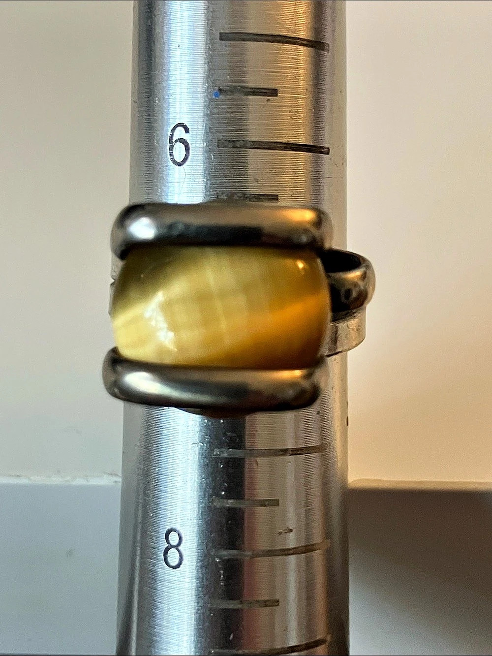 Two-Tone Stone Ring, Silver & Yellow, Size 7